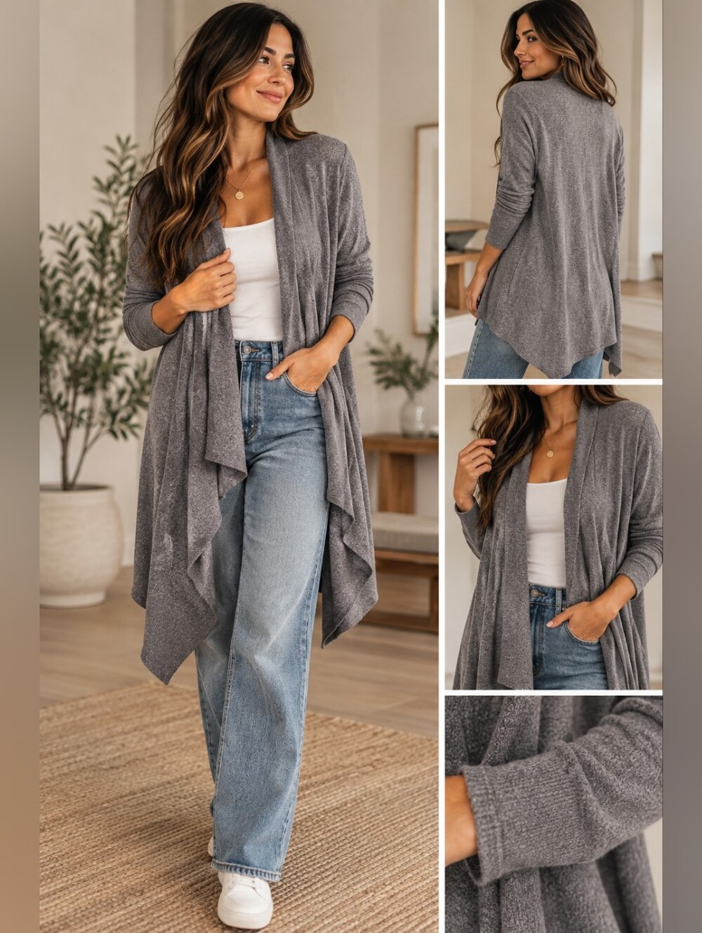 Barefoot Dreams Bamboo Chic Lite Asymmetrical Draped Cardigan - Gray, S/M